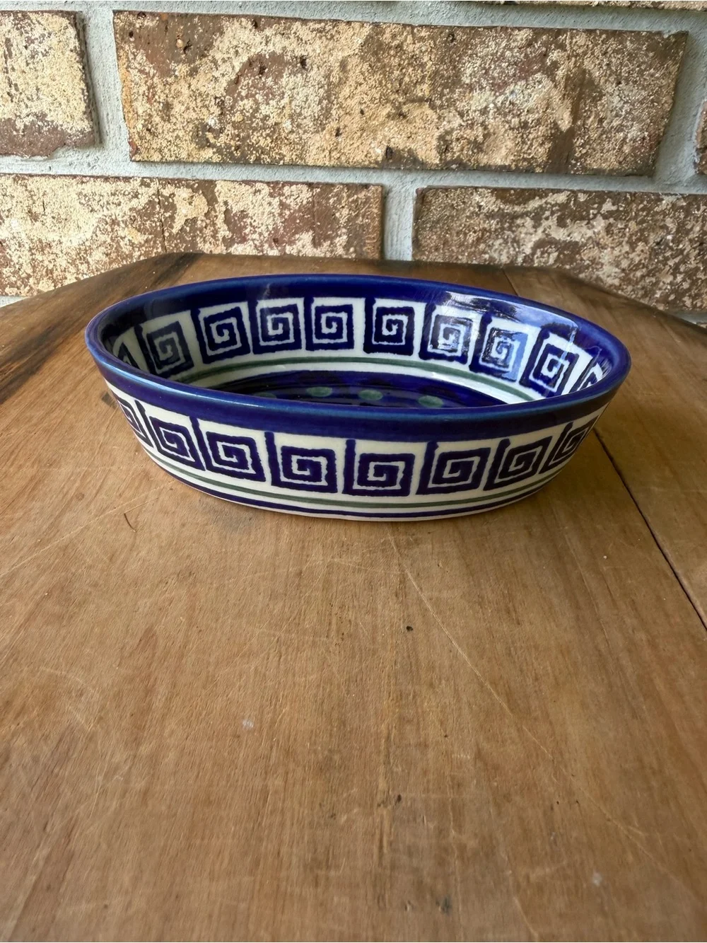 Bolesławiec Polish Pottery Oval Baking Dish Classic Cobalt Blue Beautiful!